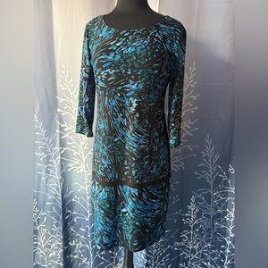 Dana Buchman Black Blue Teal Swirl Dress